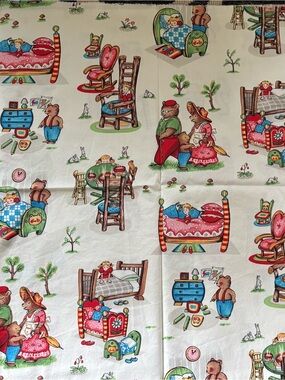 Michael Miller Retro Print The Three Bears Goldilocks Cotton Fabric 46X42”